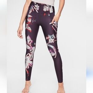 Athleta Stash Pocket Floral Salutation Tight in Powervita Regal Plum XS